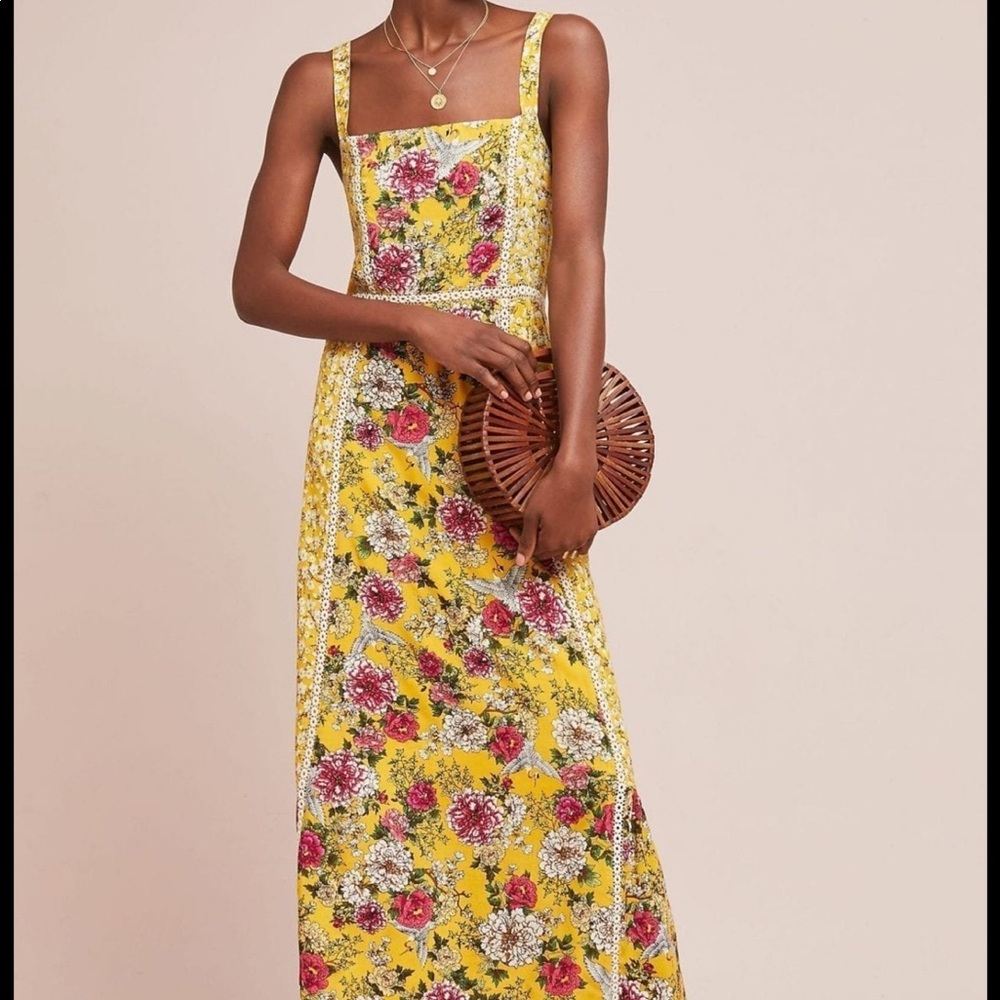 Farm for Anthropologie size XS yellow floral maxi dress